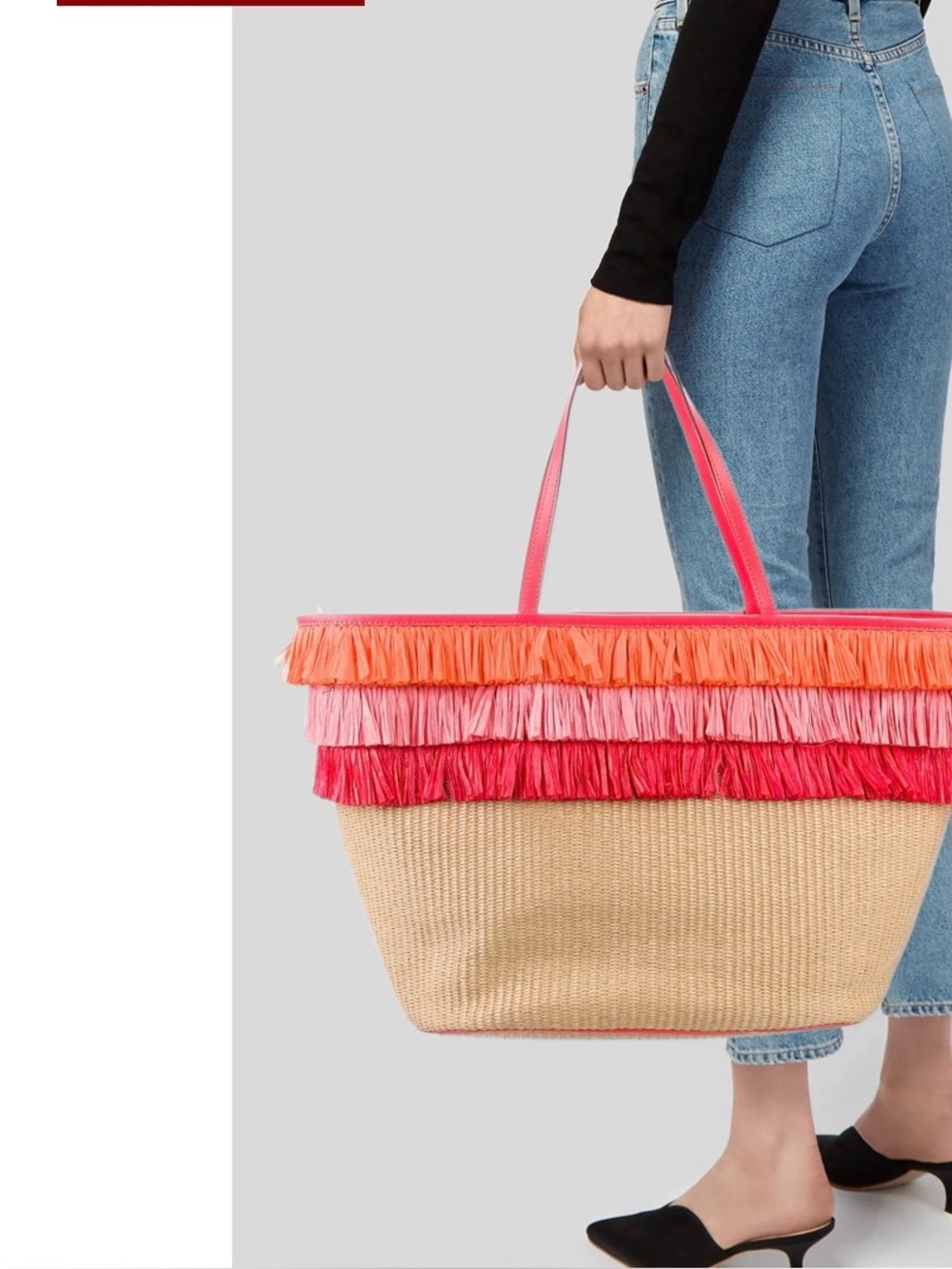 Kate Spade New York Anabette Raffia straw  Large Beach Tote Bag Pink Orange Red